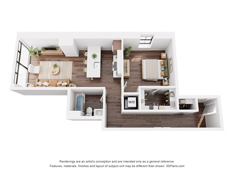 Floor plan for 1 bed, 1 bath